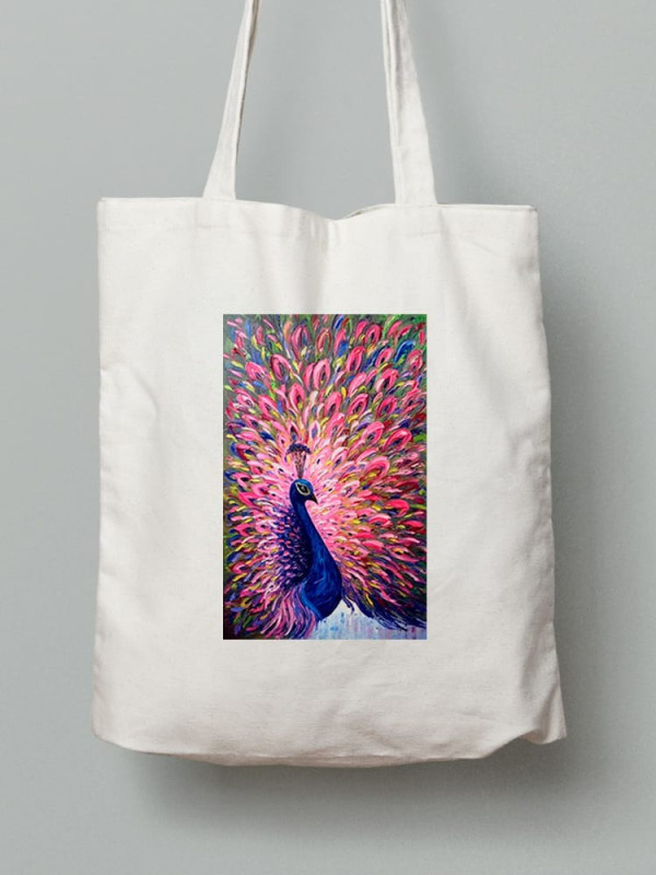 Екосумка шопер з бавовни 38х40см з принтом Яскравий павлин - 0162