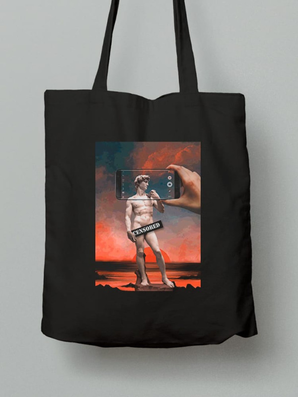 Екосумка шопер з бавовни 38х40см з принтом Сюреалізм Давид від Мікеланджело - 0172