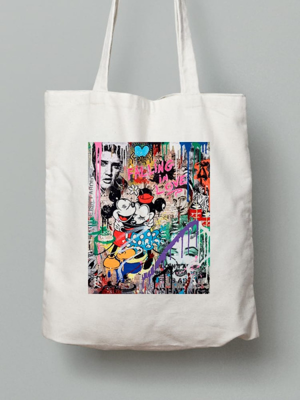 Екосумка шопер з бавовни 38х40см з принтом Стріт-арт Графіті Міккі і Мінні Маус - 0918