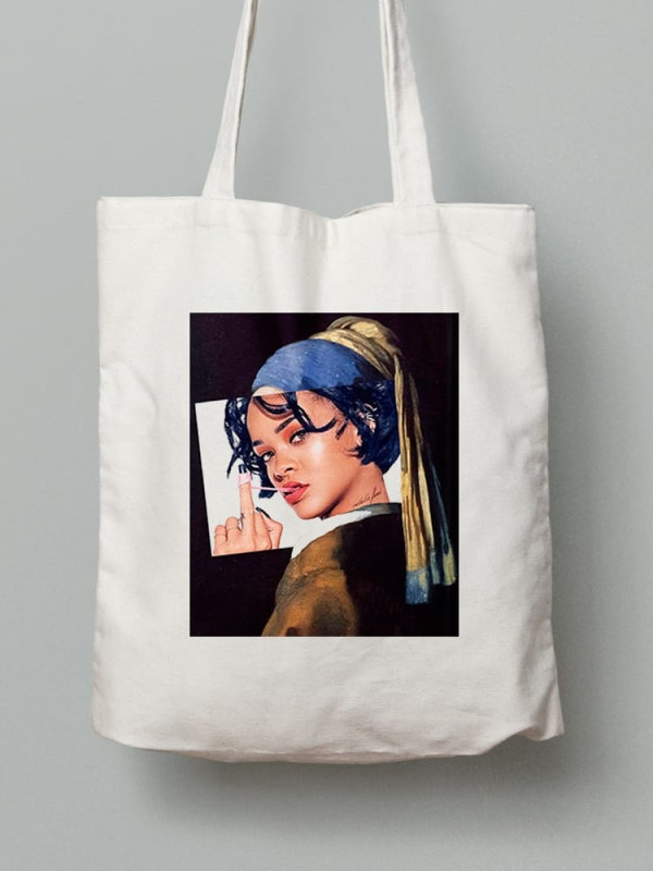 Екосумка шопер з бавовни 38х40см з принтом Поп-арт Ріанна та дівчина з перловою сережкою - 1003