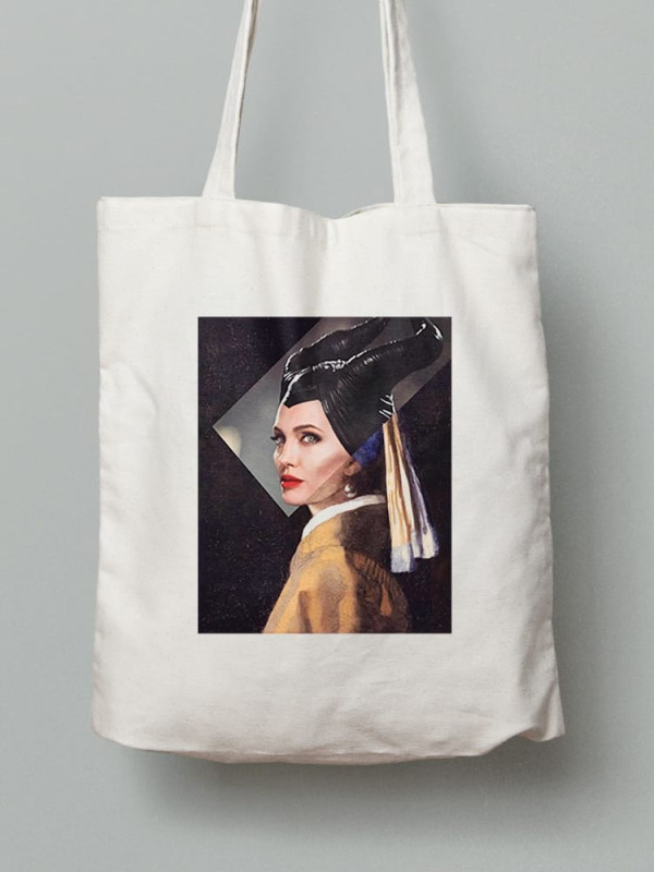 Екосумка шопер з бавовни 38х40см з принтом Поп-арт Малефісента та дівчина з перловою сережкою - 1004