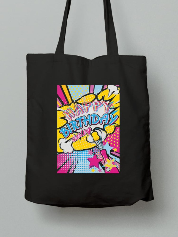 Екосумка шопер з бавовни 38х40см з принтом Поп-арт З Днем Народження мила - 1010