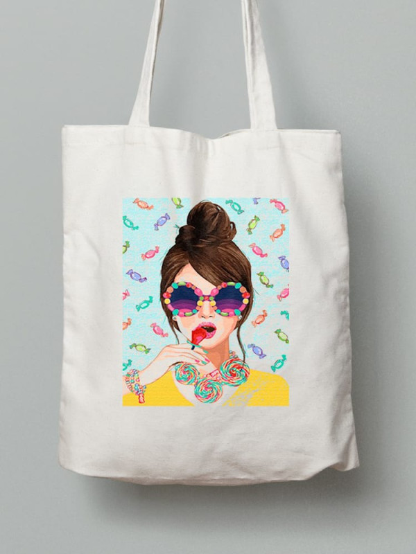 Екосумка шопер з бавовни 38х40см з принтом Поп Арт Дівчина - 0346