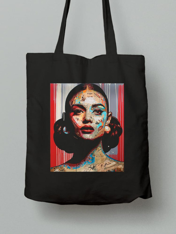 Екосумка шопер з бавовни 38х40см з принтом Арт Колаж Дівчина - 0348