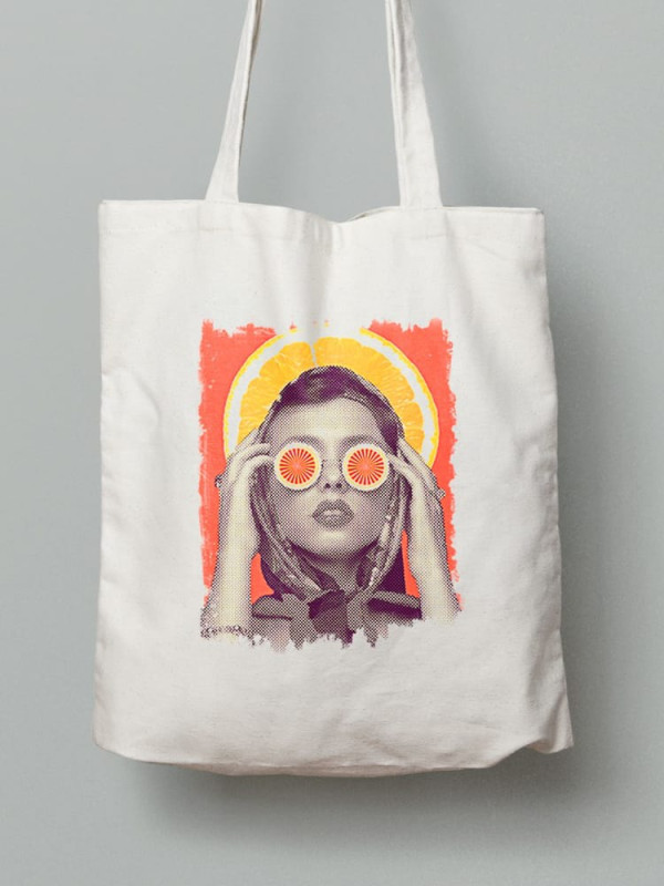 Екосумка шопер з бавовни 38х40см з принтом Апельсиновий Арт - 210410