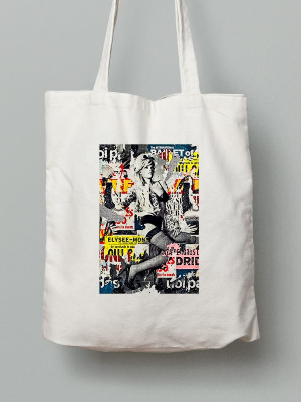 Екосумка шопер з бавовни 38х40см з принтом Арт вінтажний колаж - 2616