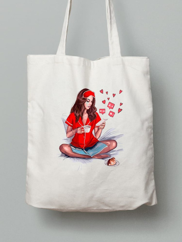 Екосумка шопер з бавовни 38х40см з принтом Ранок дівчини (Girl's morning) - 2618