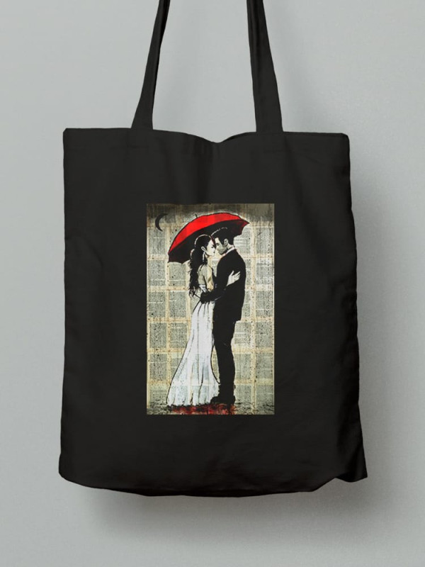 Екосумка шопер з бавовни 38х40см з принтом Пара в дощовий день - 2620