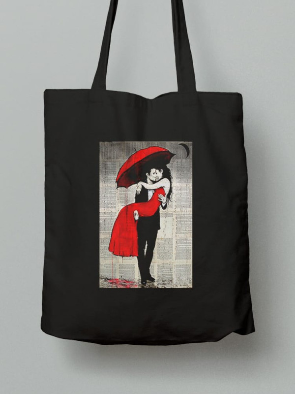 Екосумка шопер з бавовни 38х40см з принтом Пара в дощову ніч - 2621