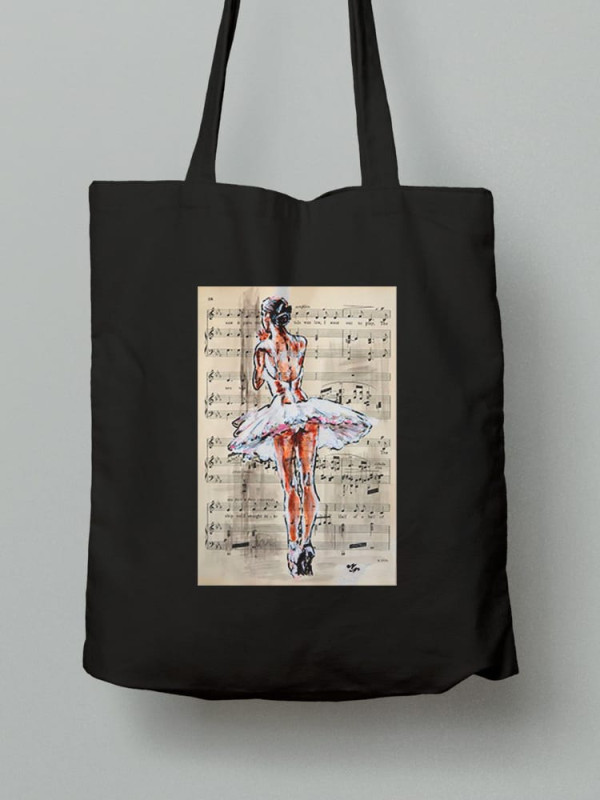Екосумка шопер з бавовни 38х40см з принтом Балерина на нотному аркуші - 2622