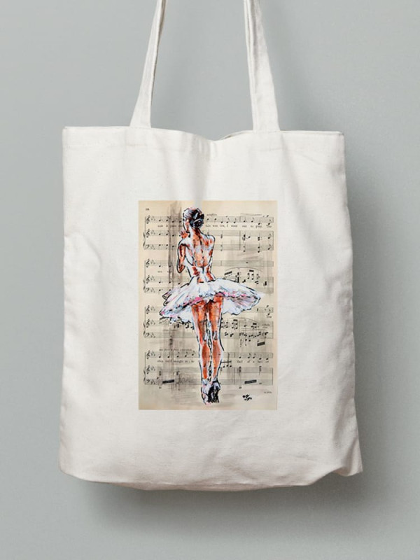 Екосумка шопер з бавовни 38х40см з принтом Балерина на нотному аркуші - 2622