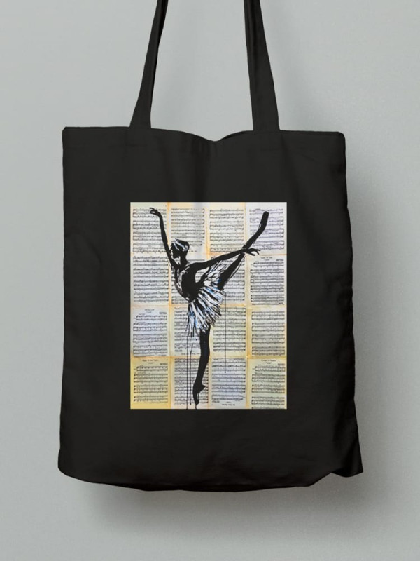 Екосумка шопер з бавовни 38х40см з принтом Балерина на нотному аркуші - 2625