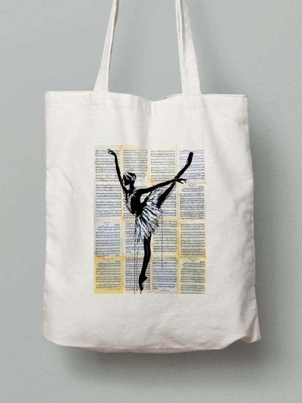 Екосумка шопер з бавовни 38х40см з принтом Балерина на нотному аркуші - 2625