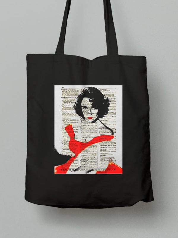Екосумка шопер з бавовни 38х40см з принтом Арт Жінка в червоній сукні - 2626