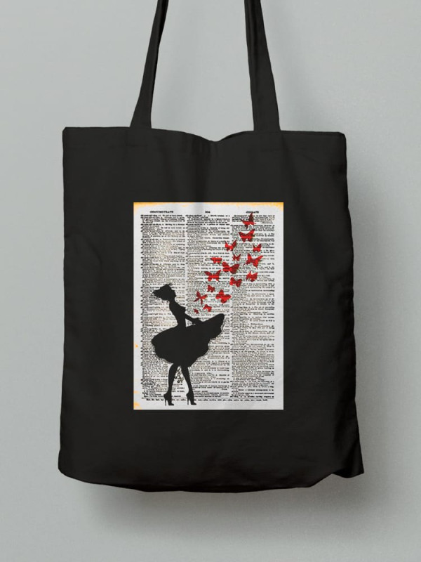 Екосумка шопер з бавовни 38х40см з принтом Дівчина і метелики - 2629