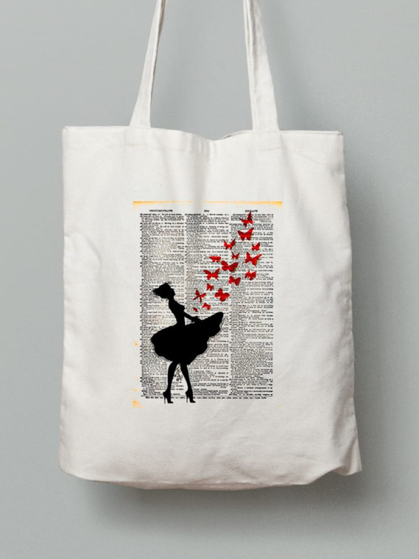 Екосумка шопер з бавовни 38х40см з принтом Дівчина і метелики - 2629