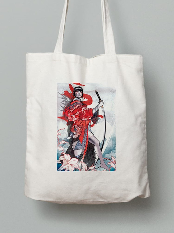 Екосумка шопер з бавовни 38х40см з принтом Гейша - 210231015