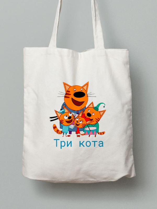 Екосумка шопер з бавовни 38х40см з принтом Три кота - 0337