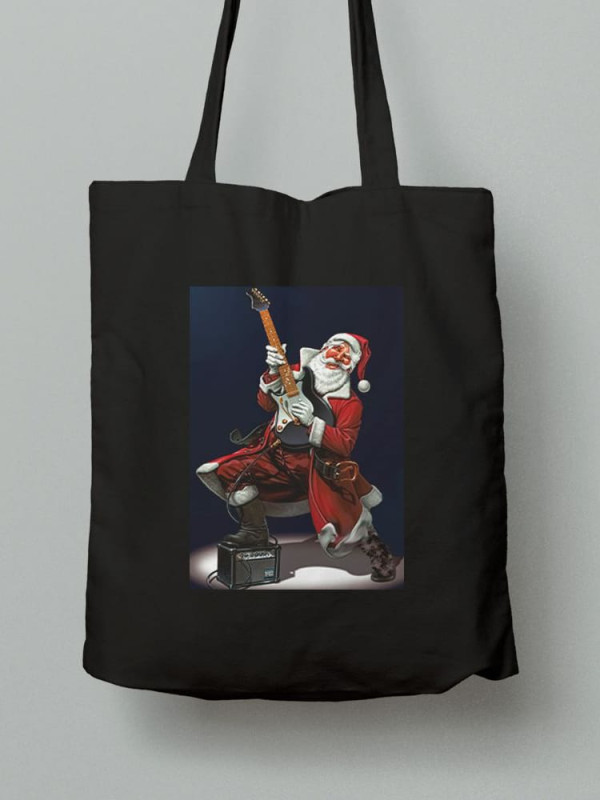 Екосумка шопер з бавовни 38х40см з принтом Санта рок гітарист - 211201