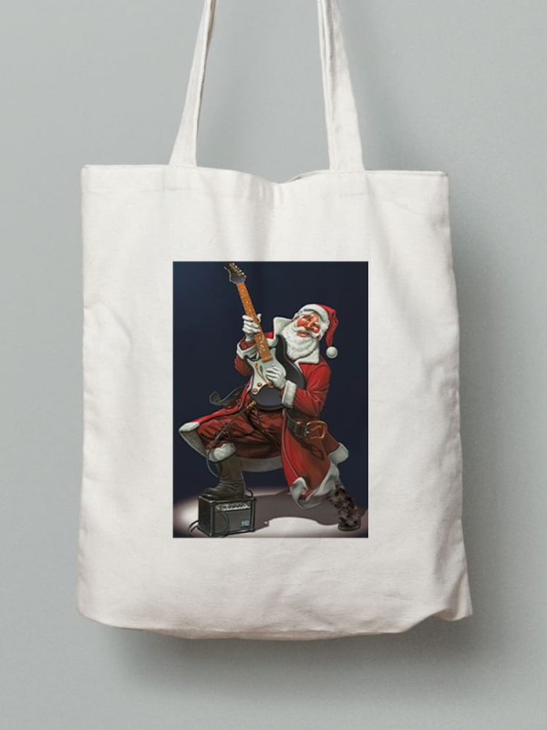 Екосумка шопер з бавовни 38х40см з принтом Санта рок гітарист - 211201