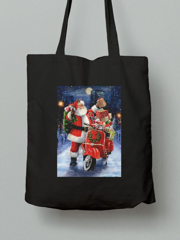 Екосумка шопер з бавовни 38х40см з принтом Санта Клаус з подарунками - 211202
